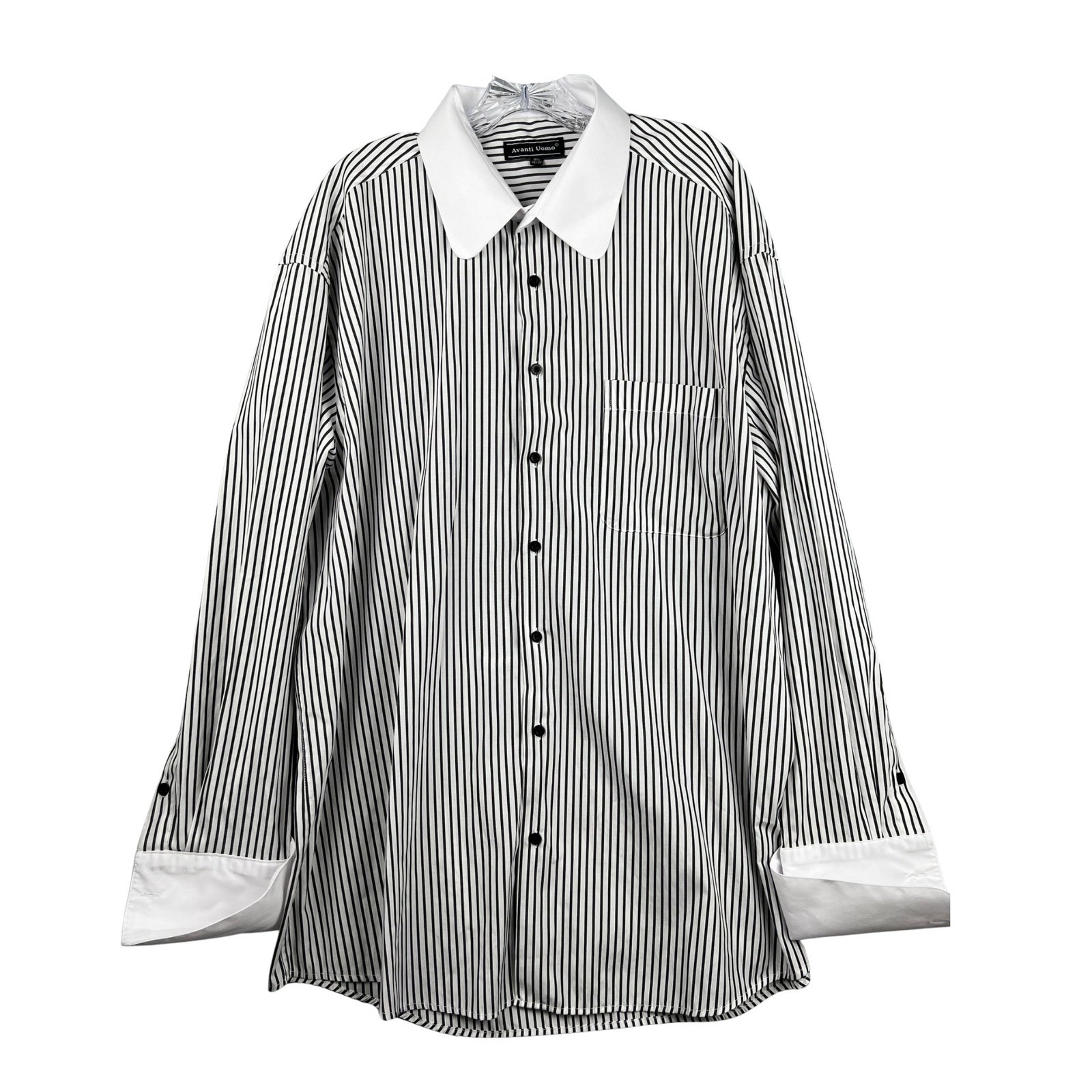 Avanti Uomo Striped Button Down Shirt Contrast Collar Cuffs Mens 16.5 36/37